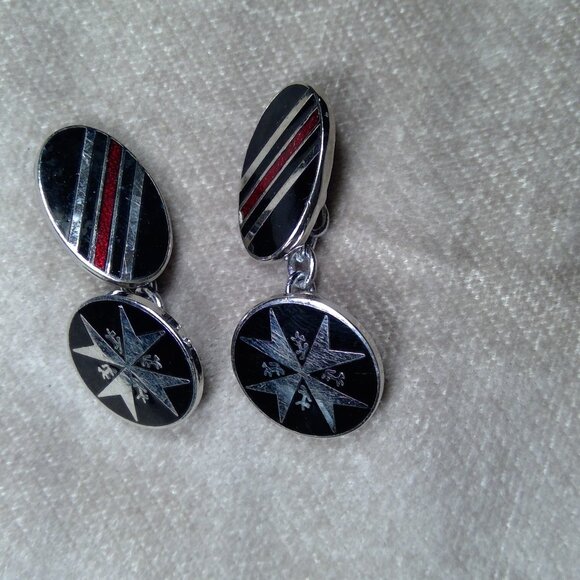 England MP cufflinks black red silver color - Picture 1 of 4